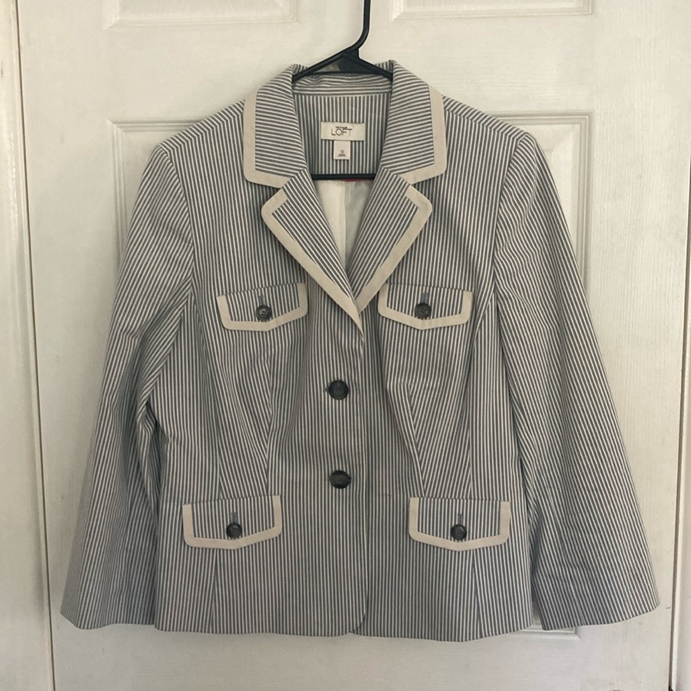 LOFT Women's Blazer - Navy and Cream Stripes